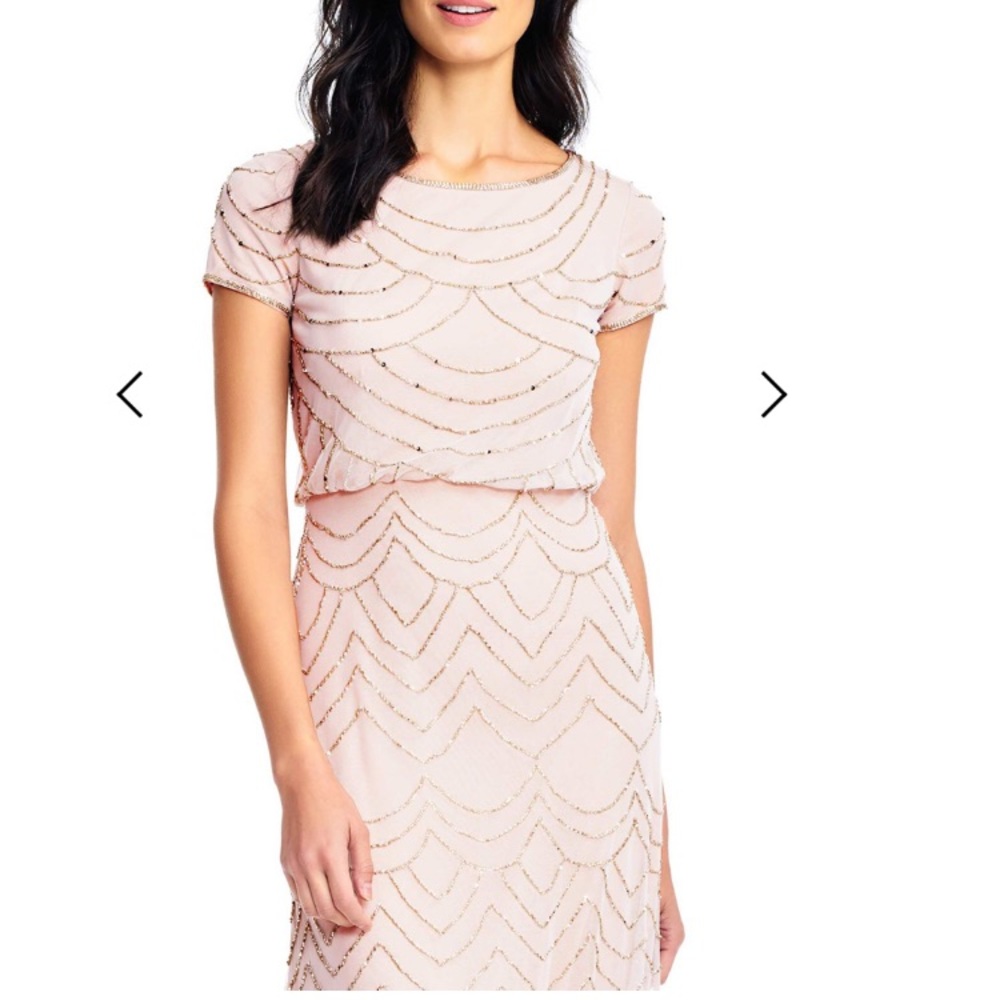 Adrianna Papell short sleeve beaded art deco gown - Picture 2 of 9